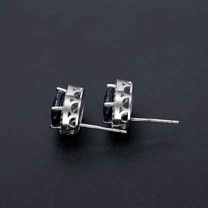 September birthstone blue sapphire stud earrings vintage halo style
