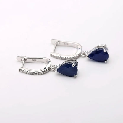 September birthstone blue sapphire drop earrings vintage halo style