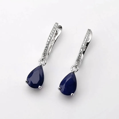 September birthstone blue sapphire drop earrings vintage halo style
