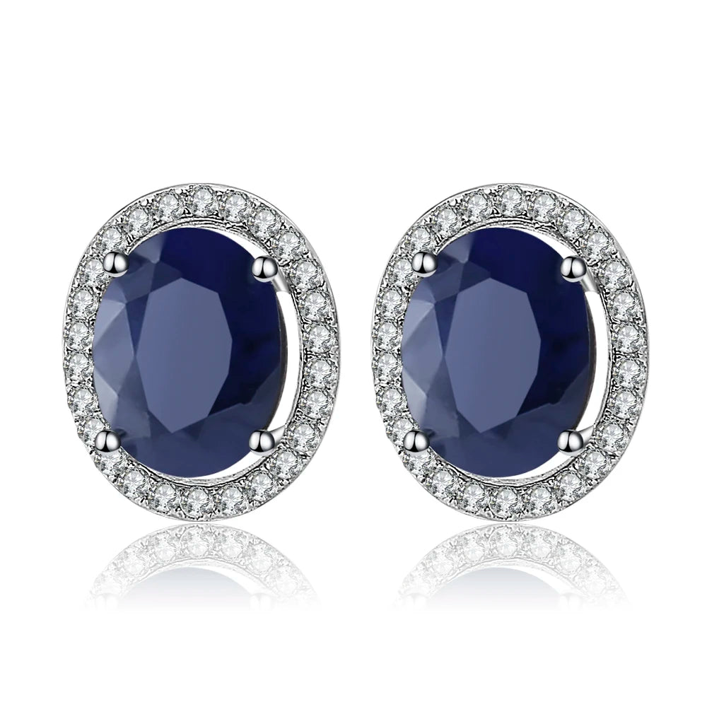 September birthstone blue sapphire stud earrings vintage halo style