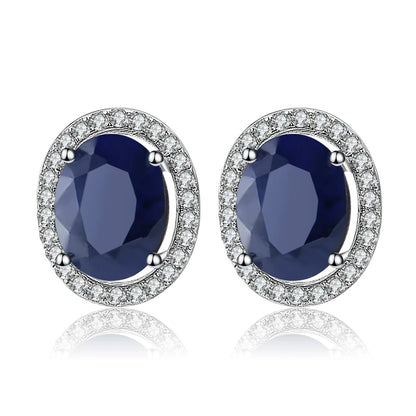 September birthstone blue sapphire stud earrings vintage halo style