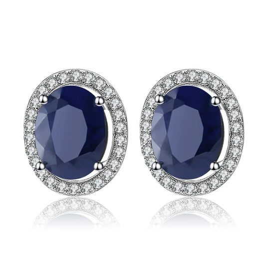 September birthstone blue sapphire stud earrings vintage halo style