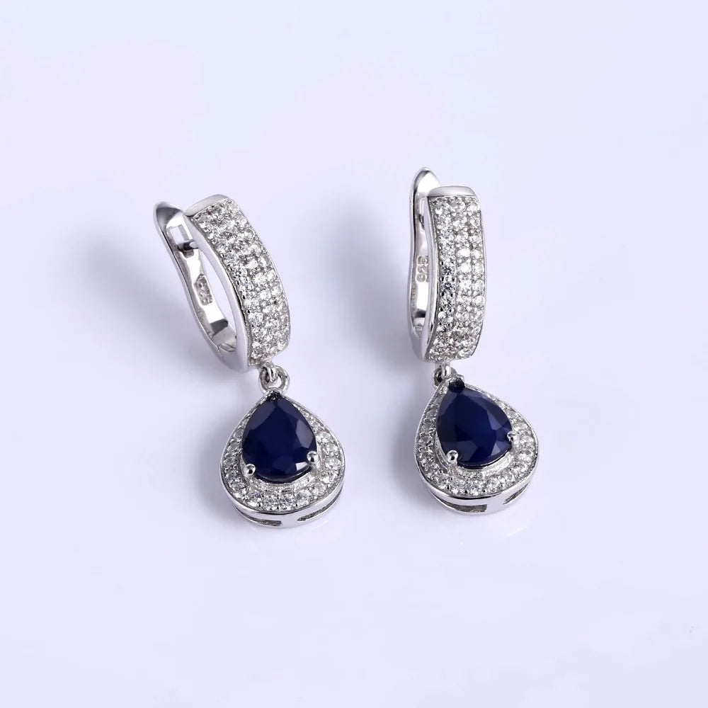September birthstone sapphire drop earrings vintage halo design