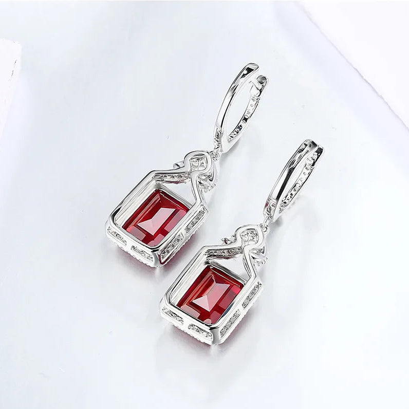 ATTAGEMS Ruby Real Sterling Silver Earring for Women Charming Style Created Sapphire 12 Carats Octagon Cut Wedding Jewelry Gifts
