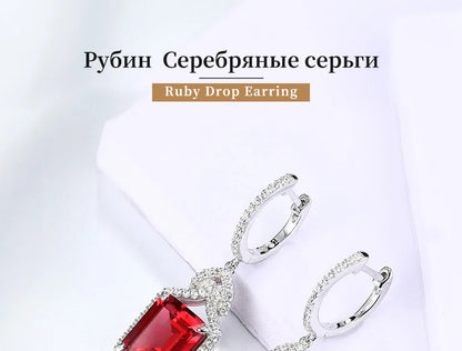 ATTAGEMS Ruby Real Sterling Silver Earring for Women Charming Style Created Sapphire 12 Carats Octagon Cut Wedding Jewelry Gifts