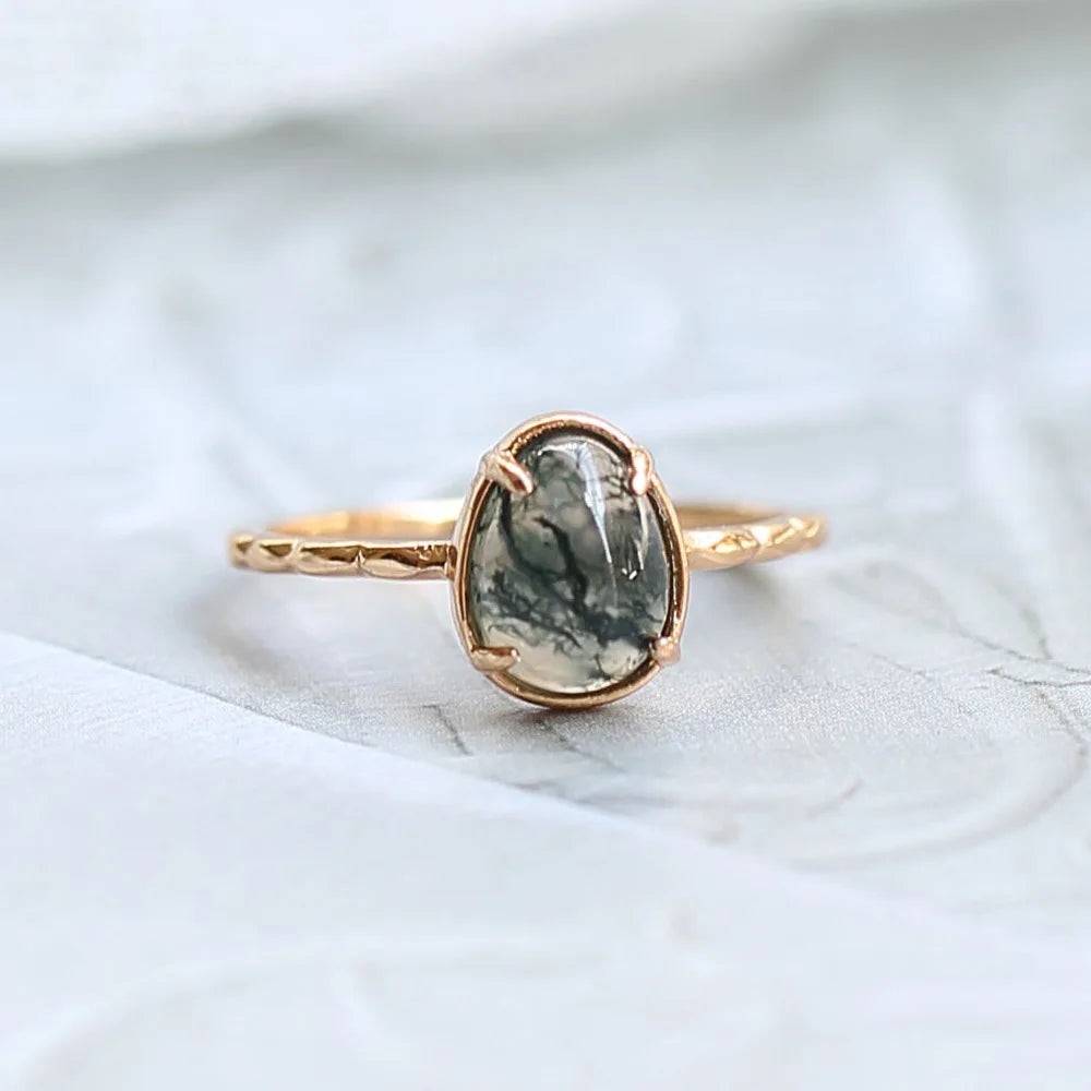 Moss agate ring vintage sterling silver engagement ring - GEMORM