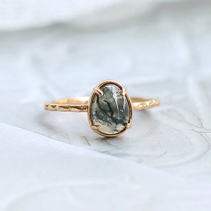 Moss agate ring vintage sterling silver engagement ring - GEMORM