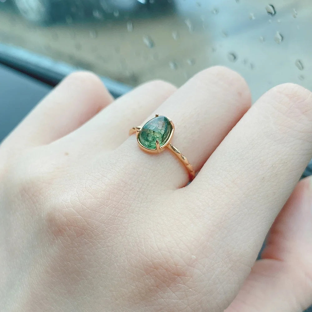 Moss agate ring vintage sterling silver engagement ring - GEMORM