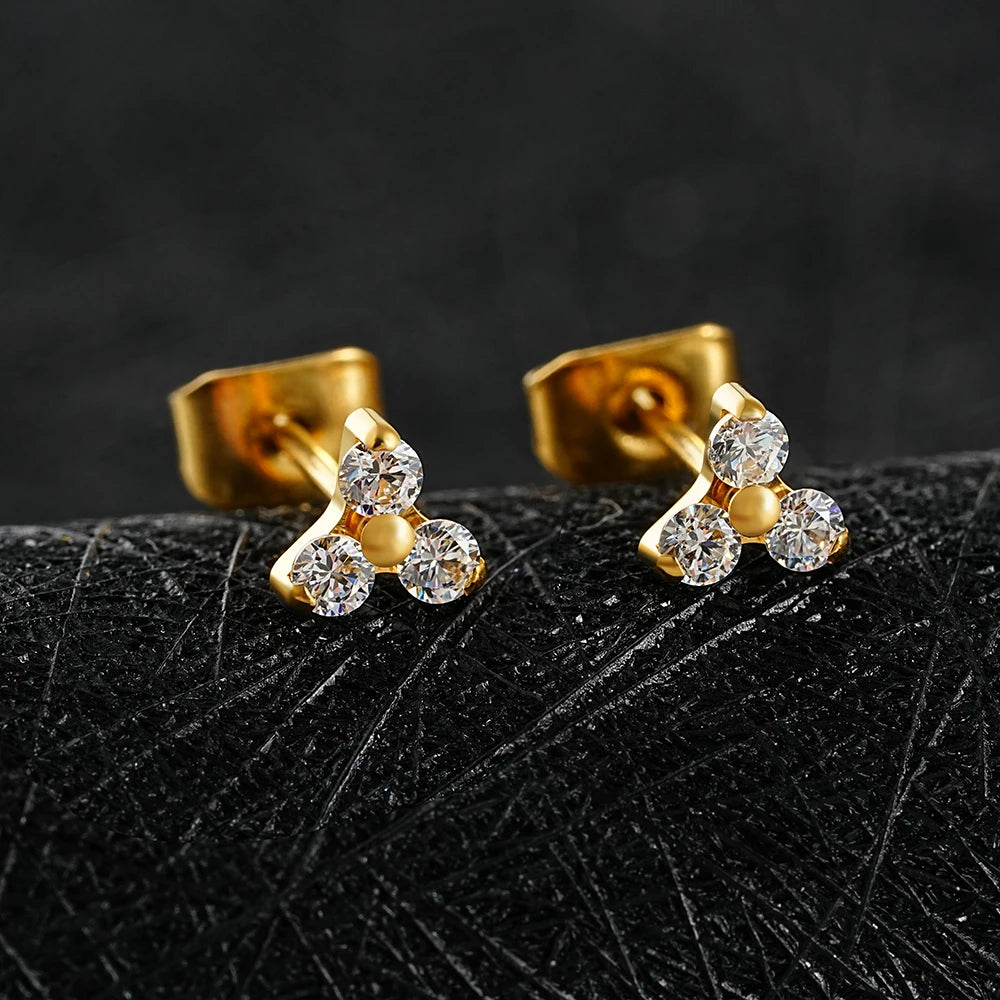 Trinity CZ Titanium Stud Earrings with Butterfly Backs, 20G (Matching Pair)