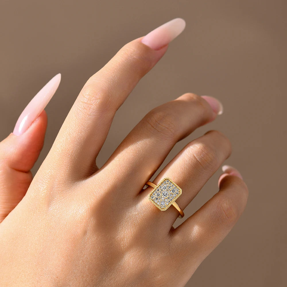 Moissanite rings halo engagement ring with 18k gold plating