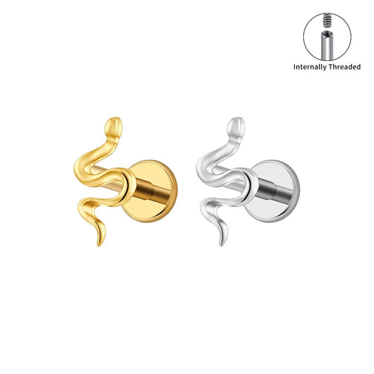 Mini Snake Cartilage Earring — 16G Titanium Flat Back Labret in Gold or Silver