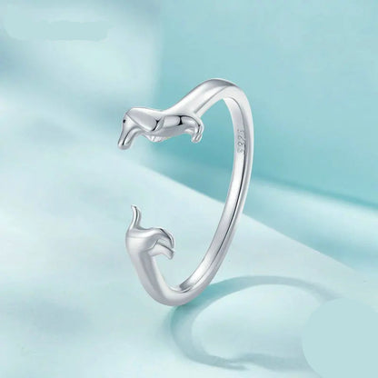 Dachshund ring adjustable rings in 925 sterling silver