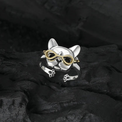 Bulldog adjustable ring dog jewelry for women