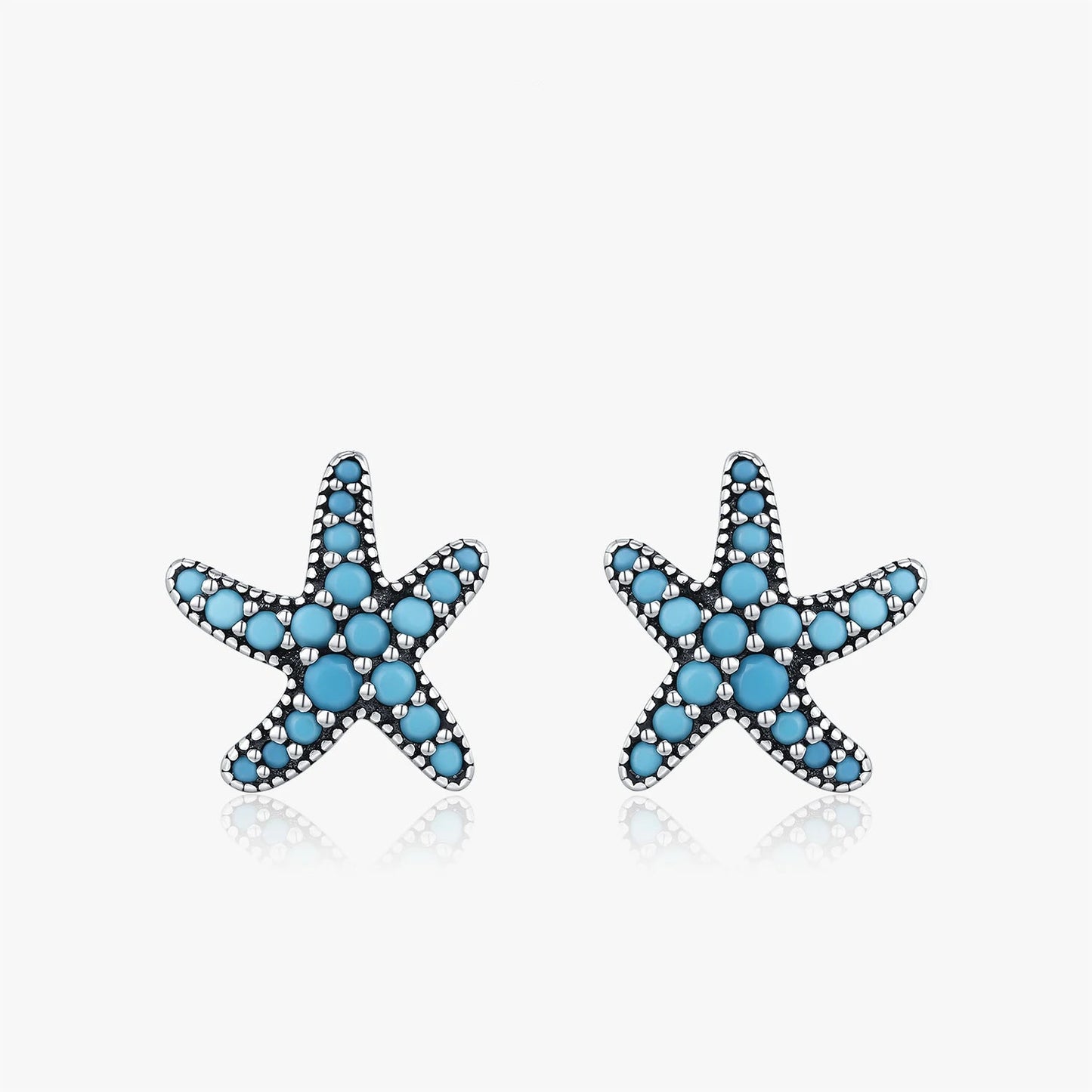 December birthstone turquoise starfish stud earrings for women vintage silver jewelry