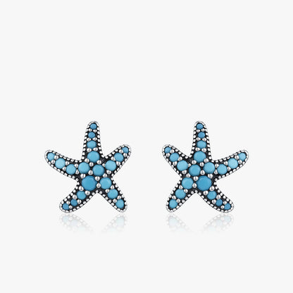 December birthstone turquoise starfish stud earrings for women vintage silver jewelry