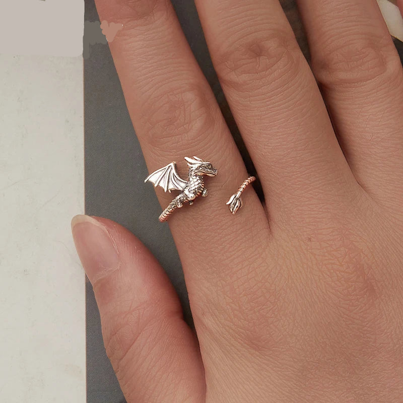 Adjustable dragon ring in 925 sterling silver gothic jewelry