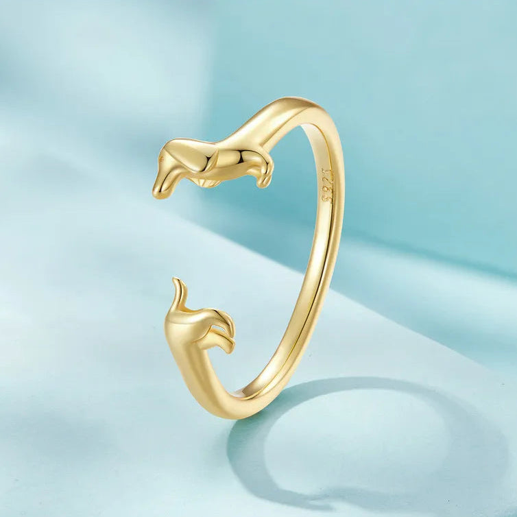 Dachshund ring adjustable rings in 925 sterling silver