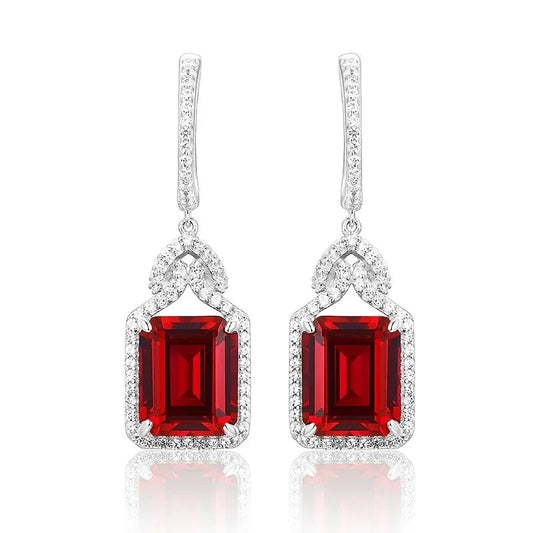 ATTAGEMS Ruby Real Sterling Silver Earring for Women Charming Style Created Sapphire 12 Carats Octagon Cut Wedding Jewelry Gifts