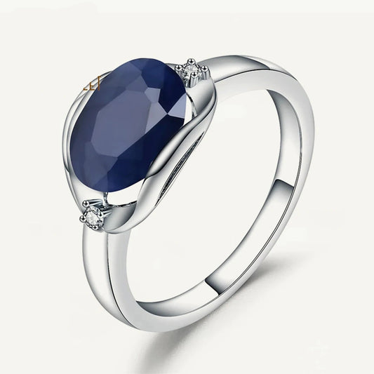 September birthstone blue sapphire ring oval natural sapphire for women