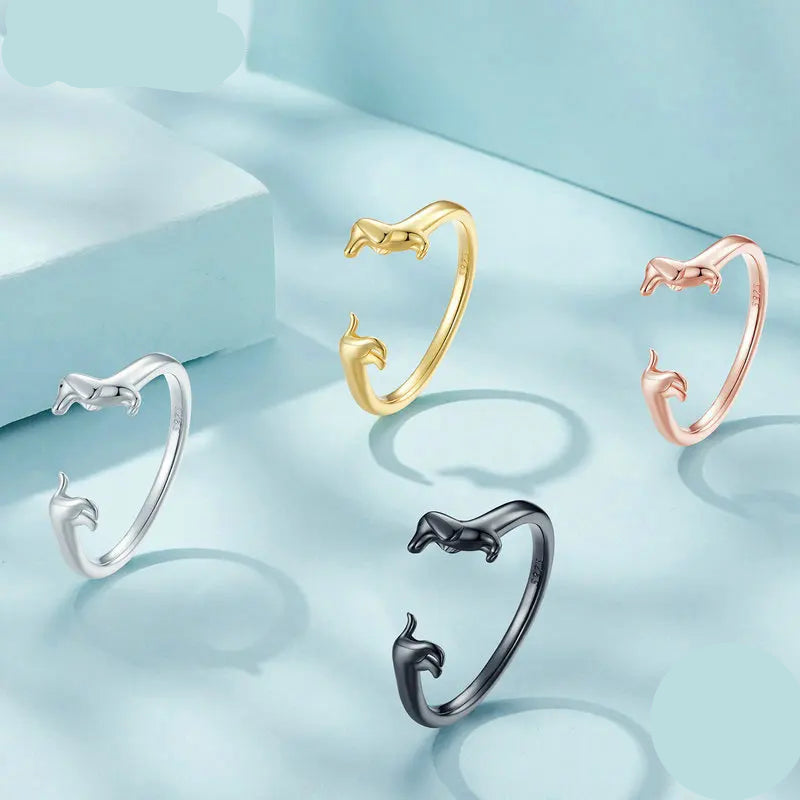 Dachshund ring adjustable rings in 925 sterling silver