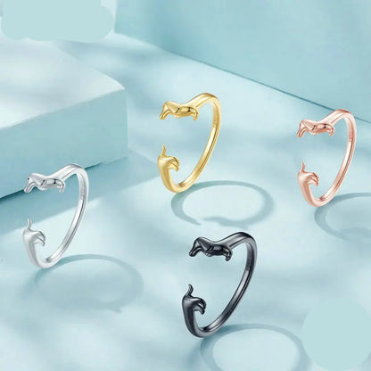 Dachshund ring adjustable rings in 925 sterling silver