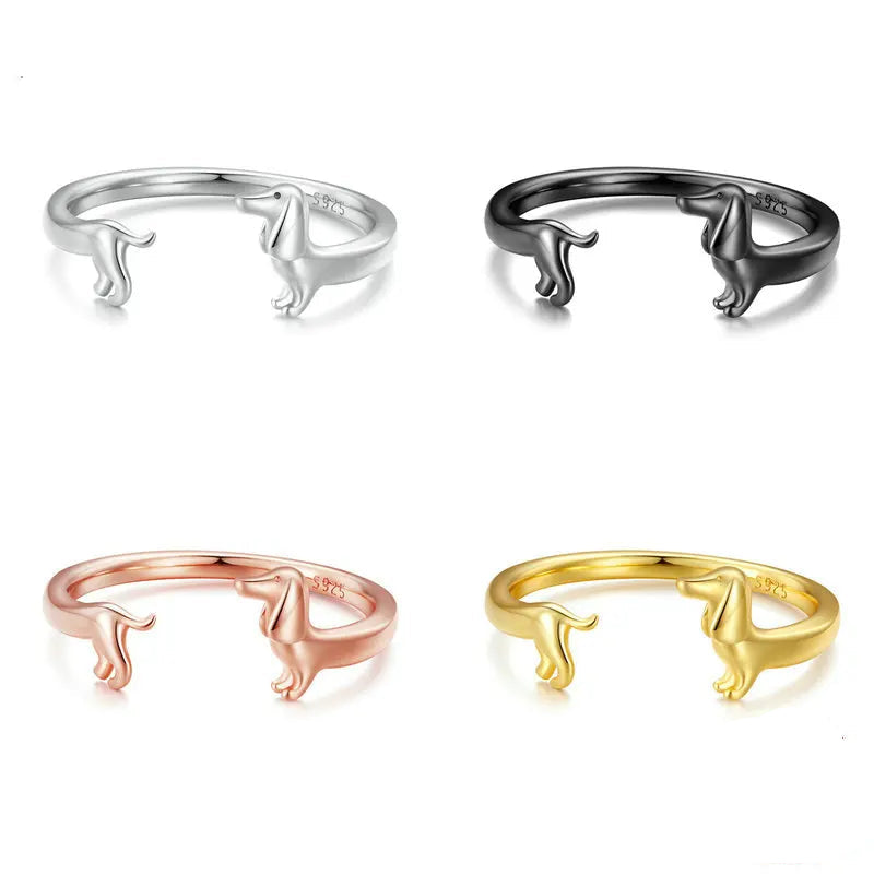 Dachshund ring adjustable rings in 925 sterling silver