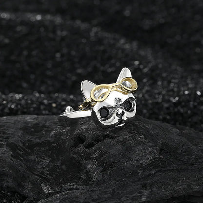Bulldog adjustable ring dog jewelry for women