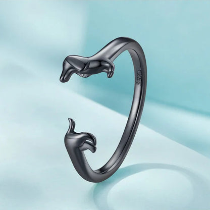 Dachshund ring adjustable rings in 925 sterling silver