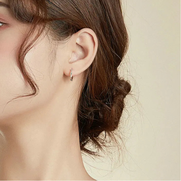 Bamboo earrings silver hoop design minimalist geometric style