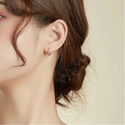 Bamboo earrings silver hoop design minimalist geometric style