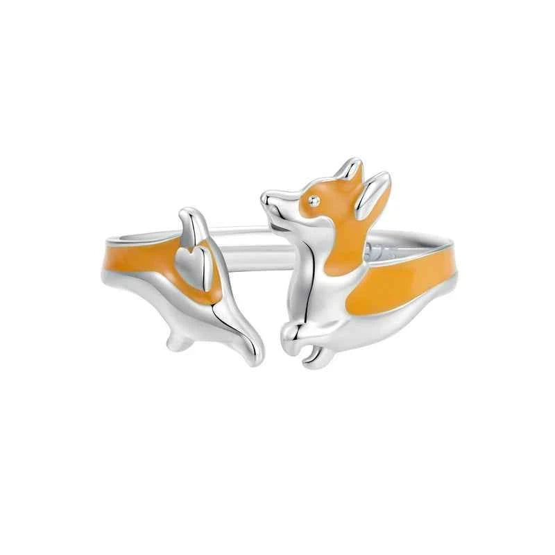 Cute Corgi Adjustable Ring in 925 Sterling Silver
