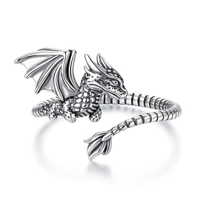 Adjustable dragon ring in 925 sterling silver gothic jewelry