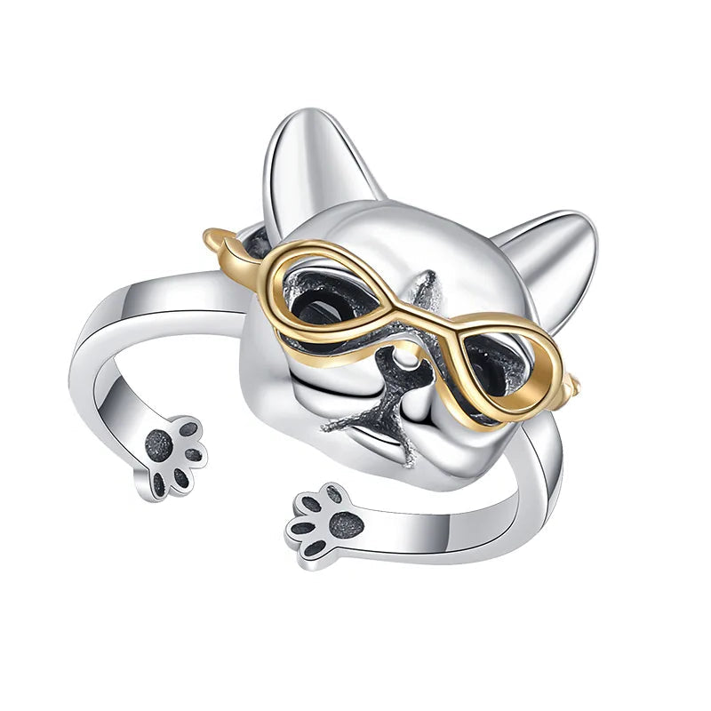 Bulldog adjustable ring dog jewelry for women