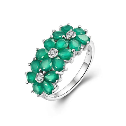 Green agate flower ring with elegant floral design