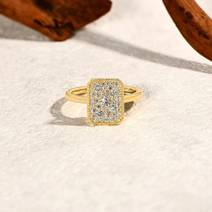 Moissanite rings halo engagement ring with 18k gold plating