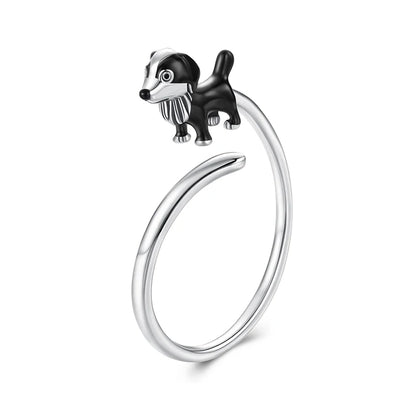 Adjustable  border collie dog ring in sterling silver
