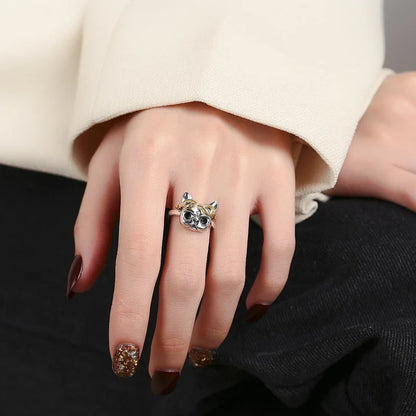 Bulldog adjustable ring dog jewelry for women