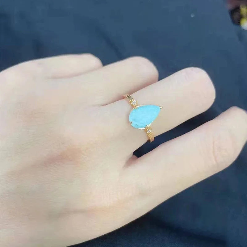 Amazonite stone ring 925 sterling silver water drop blue gemstone vintage ring - GEMORM