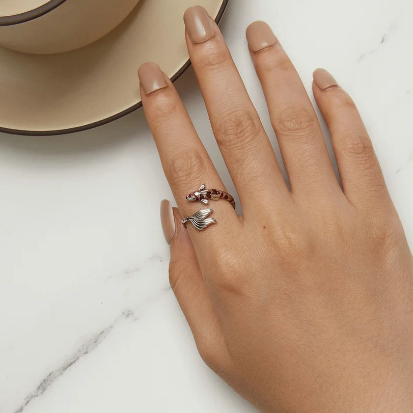 Adjustable rings koi fish ring in silver - GEMORM
