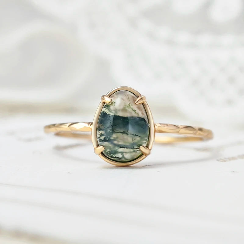 Moss agate ring vintage sterling silver engagement ring - GEMORM