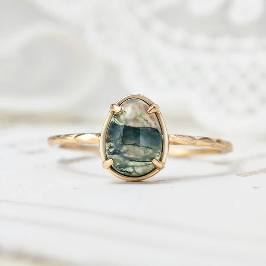 Moss agate ring vintage sterling silver engagement ring - GEMORM