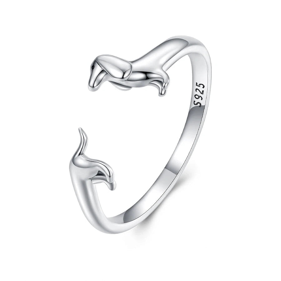 Dachshund ring adjustable rings in 925 sterling silver
