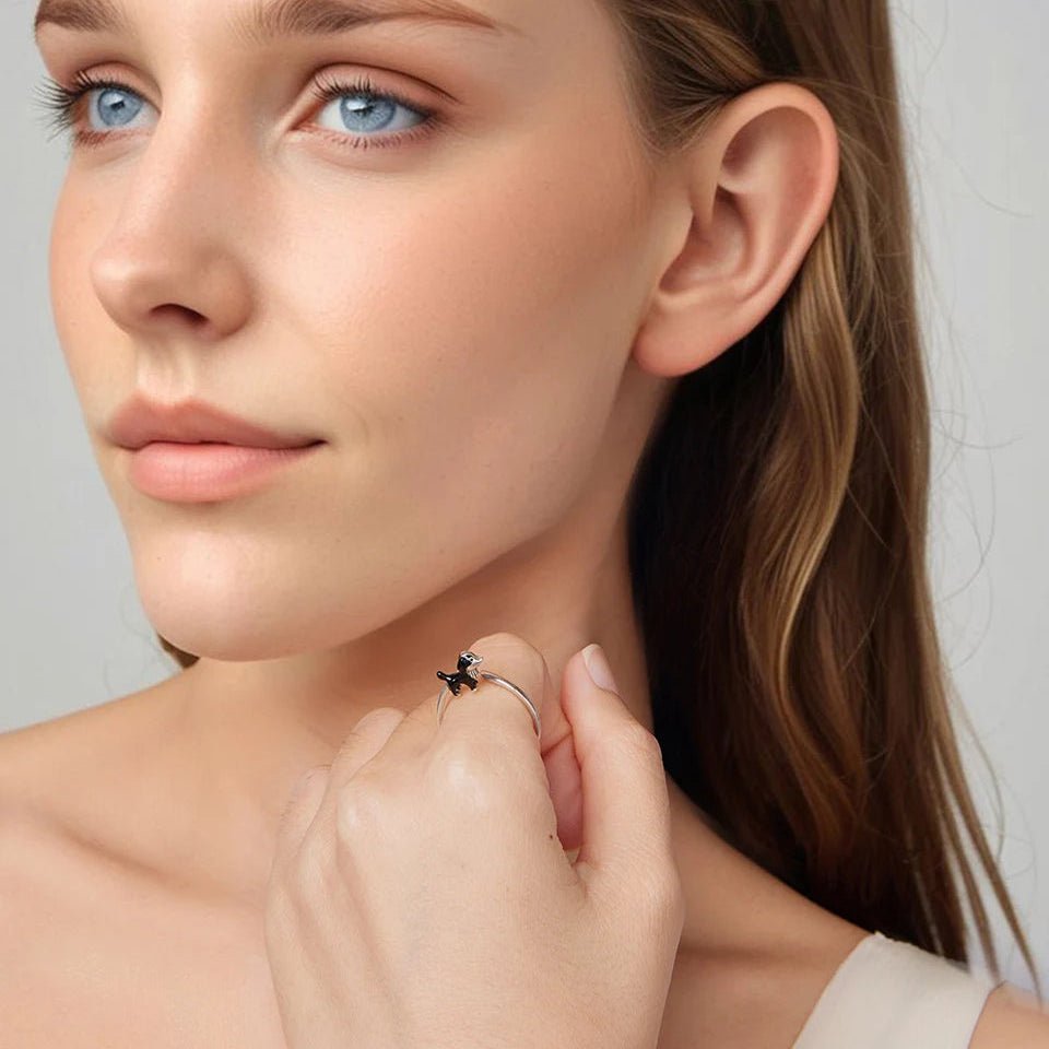 Adjustable border collie dog ring in sterling silver - GEMORM