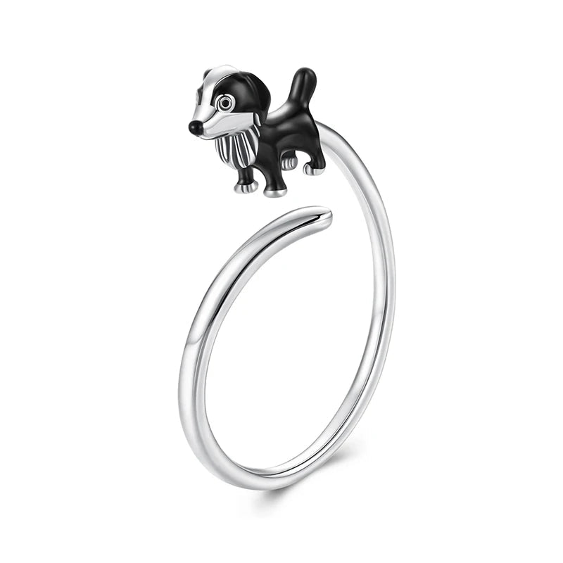 Adjustable border collie dog ring in sterling silver - GEMORM
