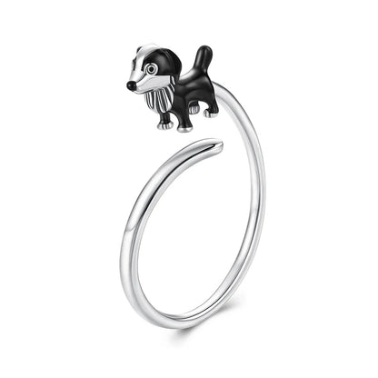 Adjustable border collie dog ring in sterling silver - GEMORM