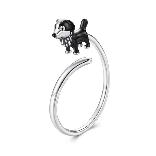 Adjustable border collie dog ring in sterling silver - GEMORM