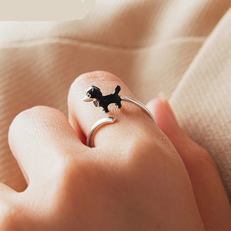 Adjustable border collie dog ring in sterling silver - GEMORM