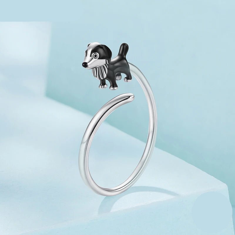 Adjustable border collie dog ring in sterling silver - GEMORM