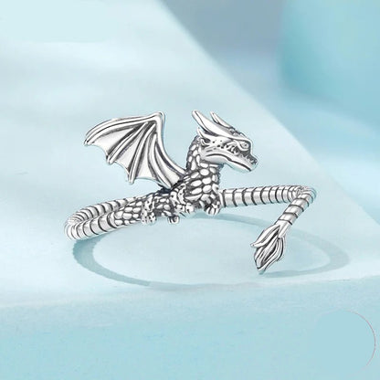 Adjustable dragon ring in 925 sterling silver gothic jewelry - GEMORM