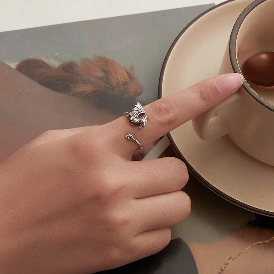 Adjustable dragon ring in 925 sterling silver gothic jewelry - GEMORM